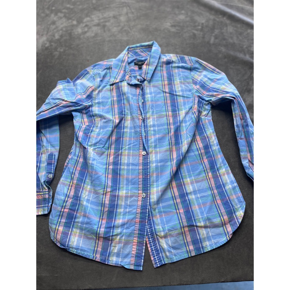 Talbots Petite Blue Plaid Button Down Shirt Long Sleeve Multi Color Blouse P